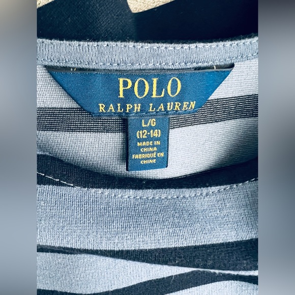 Polo Ralph Lauren Girl Blue Stripe print Ponte Dress summer short sleeve L 12-14 - Picture 3 of 5